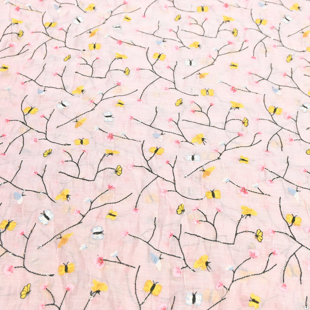 Mal Chanderi Thread Embroidery Fabric – Lightweight Elegant Designer Fabric- V2369C-04
