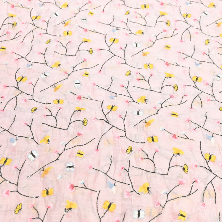 Mal Chanderi Thread Embroidery Fabric – Lightweight Elegant Designer Fabric- V2369C-04