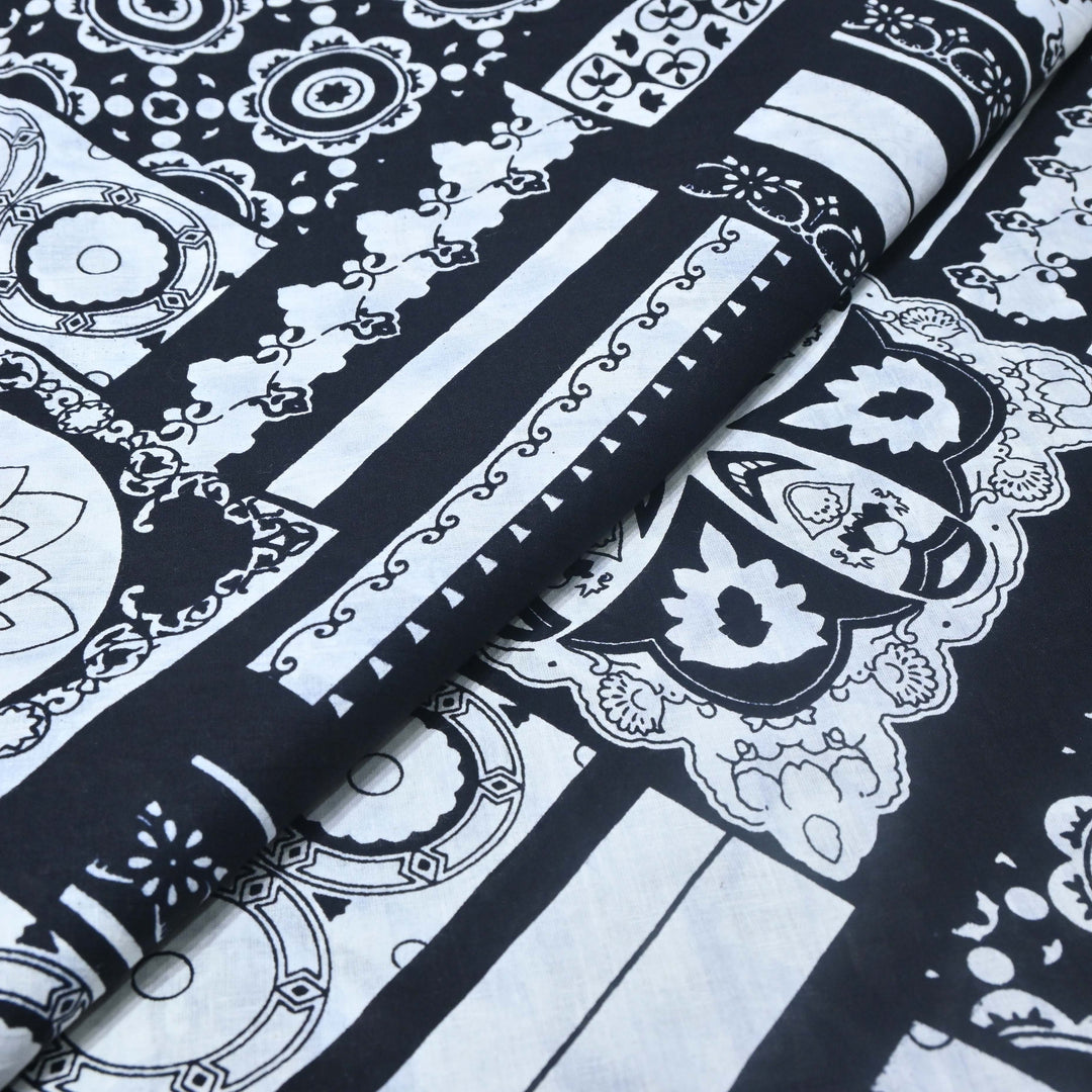 Black-White Cotton Printed Fabric