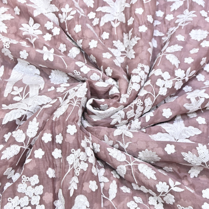 Mauve Color Mul Chanderi Thread Embroidery Fabric – Soft Lightweight Designer Fabric- SC0R270-3