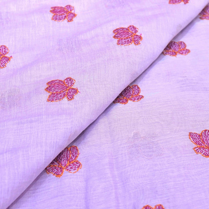 Lavender Mul Chanderi Fabric with Threadwork Embroidery