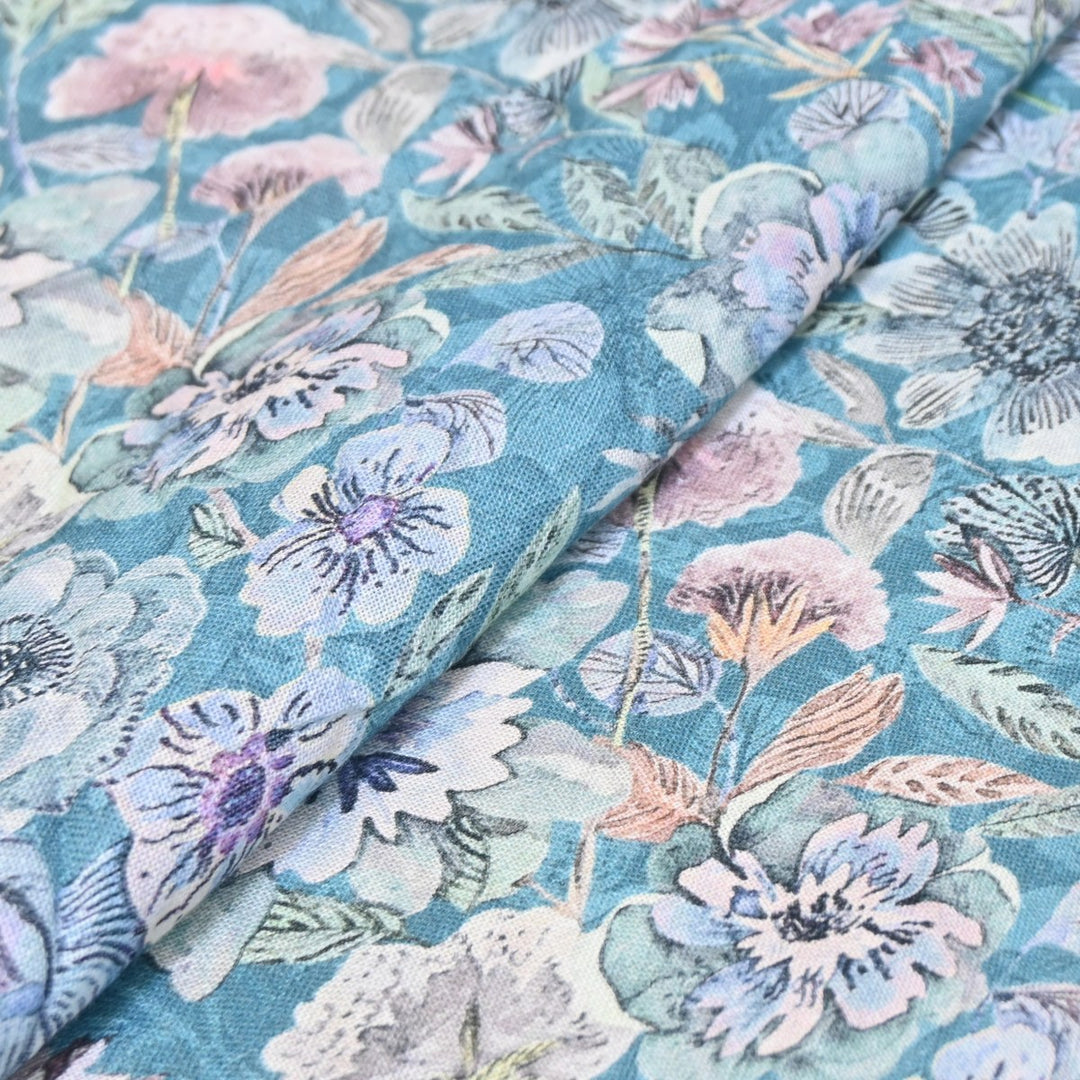 Multicolor Cotton Linen Digital Print Fabric- Soft Breathable Designer Fabric-RT0132-13