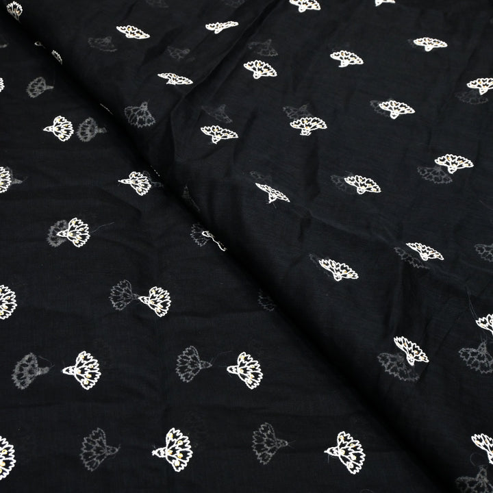 Cotton Chanderi Thread With Sequins Embroidery Fabric