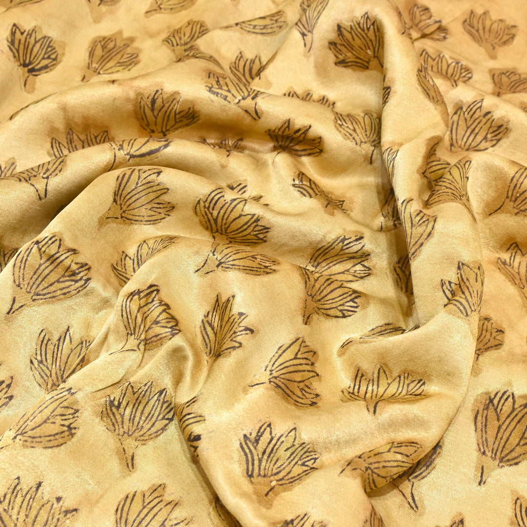 Mushrum Satin Vanaspati Print Fabric– Soft Luxury Designer Printed Fabric KK1217-1N