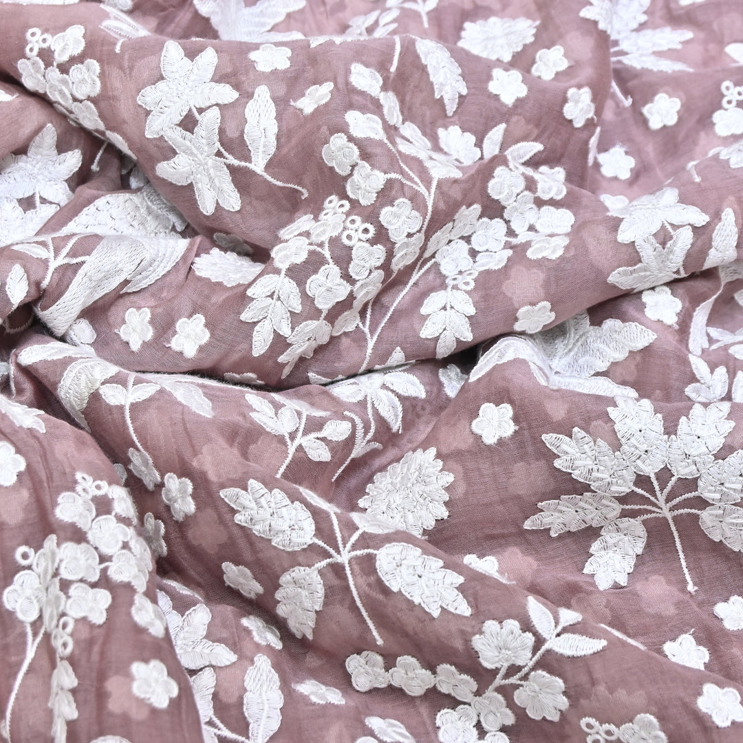 Mauve Color Mul Chanderi Thread Embroidery Fabric – Soft Lightweight Designer Fabric- SC0R270-3