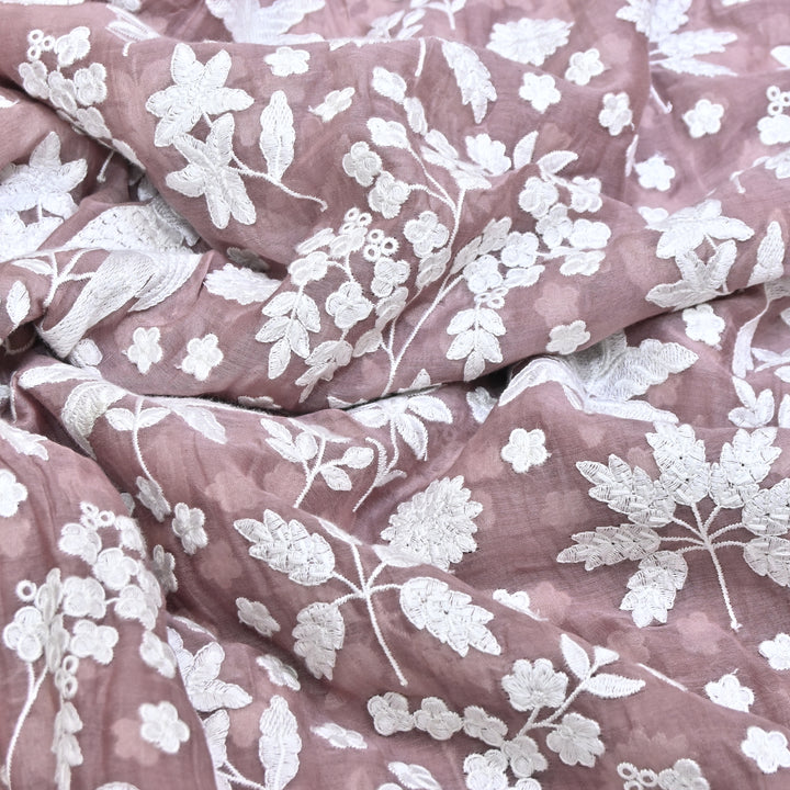 Mauve Color Mul Chanderi Thread Embroidery Fabric – Soft Lightweight Designer Fabric- SC0R270-3
