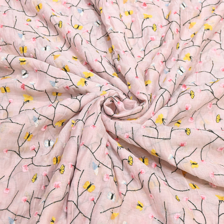 Mal Chanderi Thread Embroidery Fabric – Lightweight Elegant Designer Fabric- V2369C-04