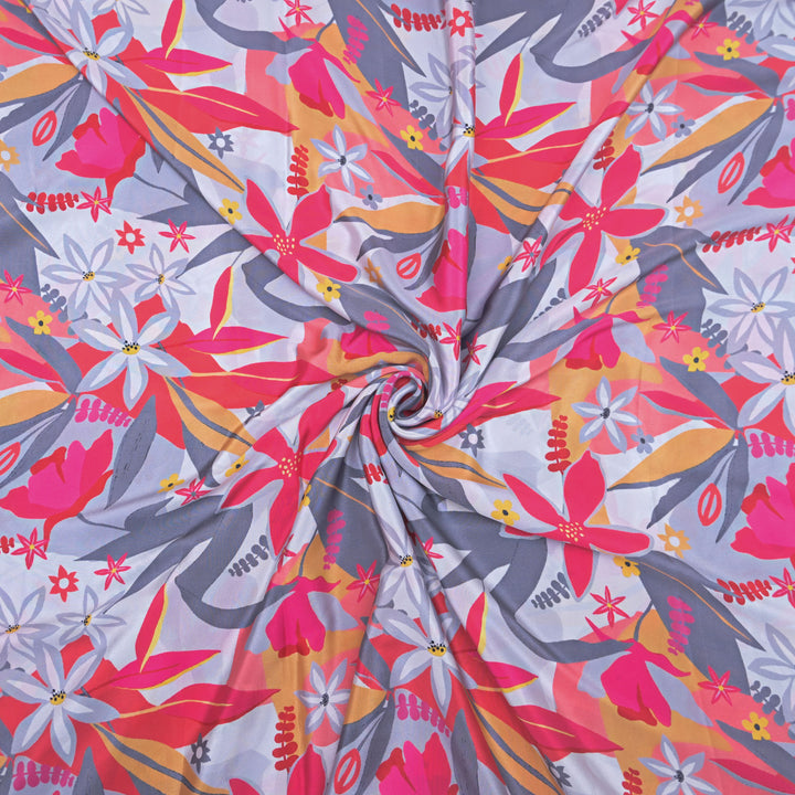 Grey Crepe Fabric in Floral Digital Print