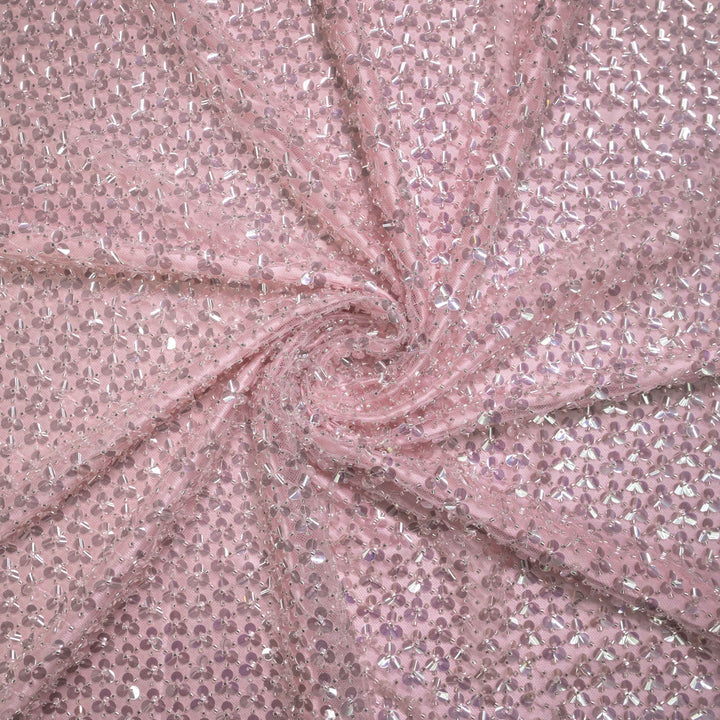 Designer blush pink Net Embroidery Fabric with water Sequins Embroidery.
