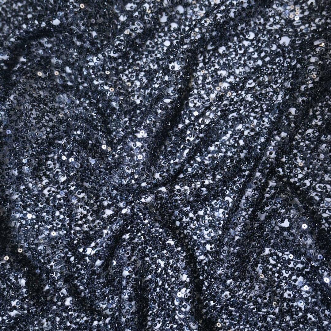 Starry Black Imported Net Fabric with allover Sequins Embroidery