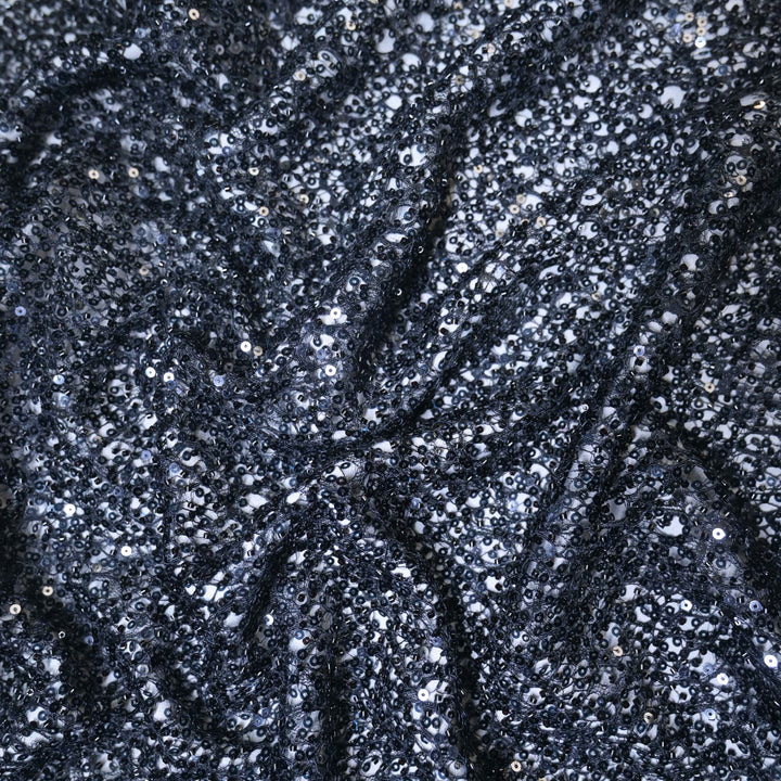 Starry Black Imported Net Fabric with allover Sequins Embroidery