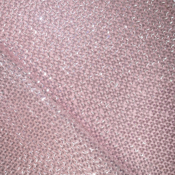 Designer blush pink Net Embroidery Fabric with water Sequins Embroidery.