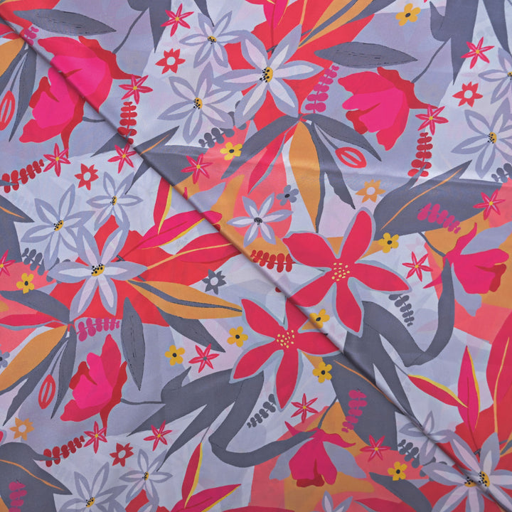Grey Crepe Fabric in Floral Digital Print