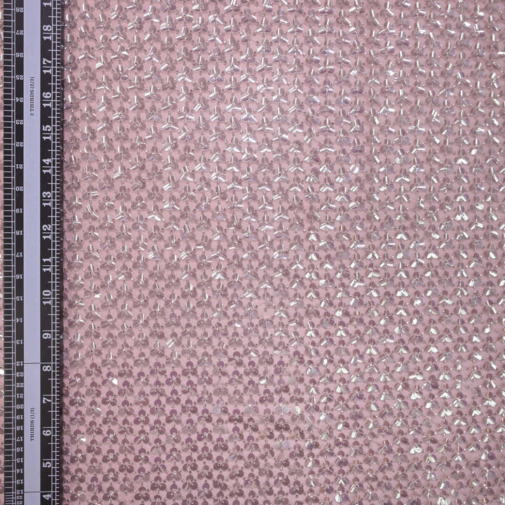 Designer blush pink Net Embroidery Fabric with water Sequins Embroidery.