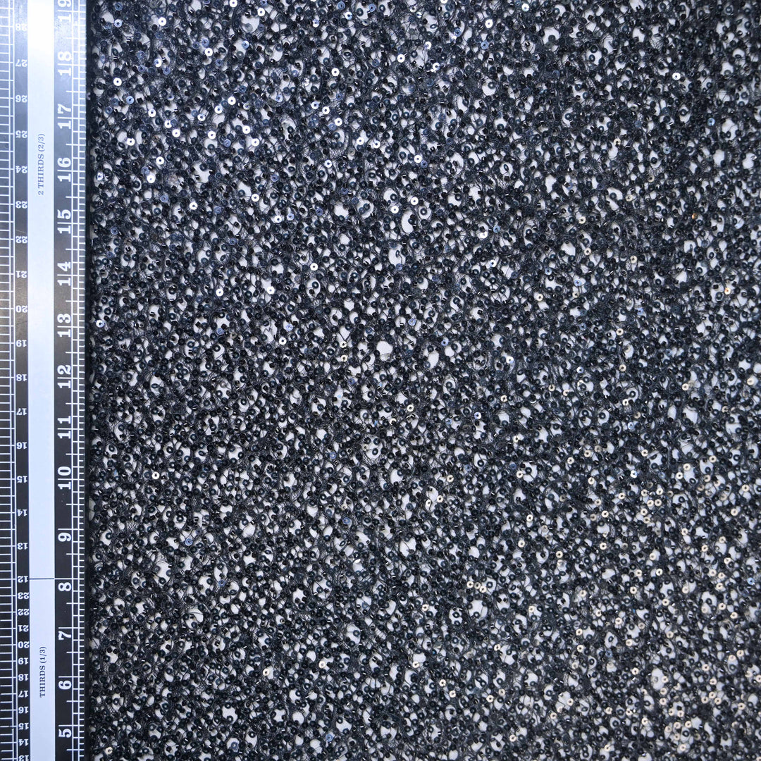 Starry Black Imported Net Fabric with allover Sequins Embroidery