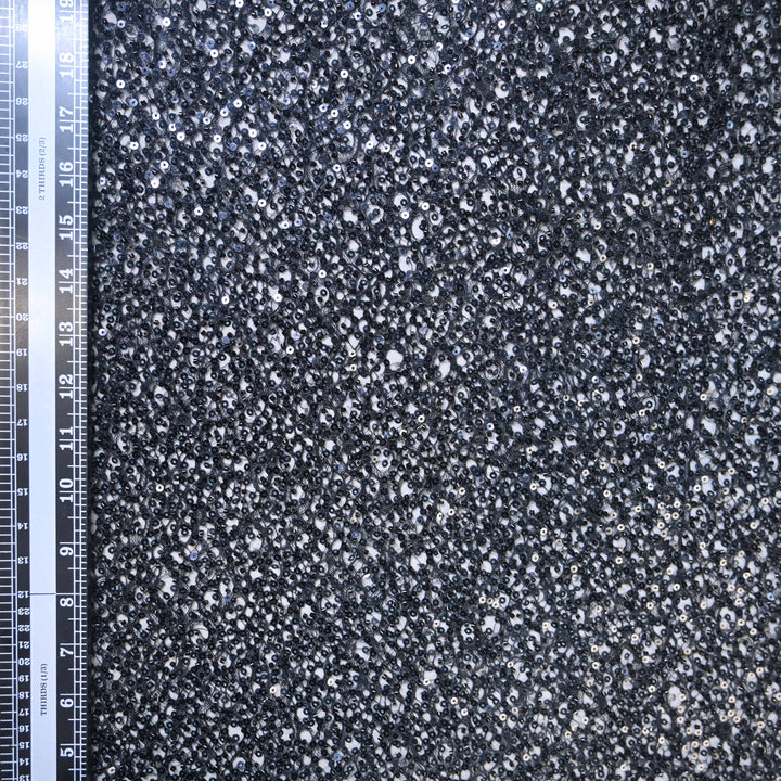 Starry Black Imported Net Fabric with allover Sequins Embroidery