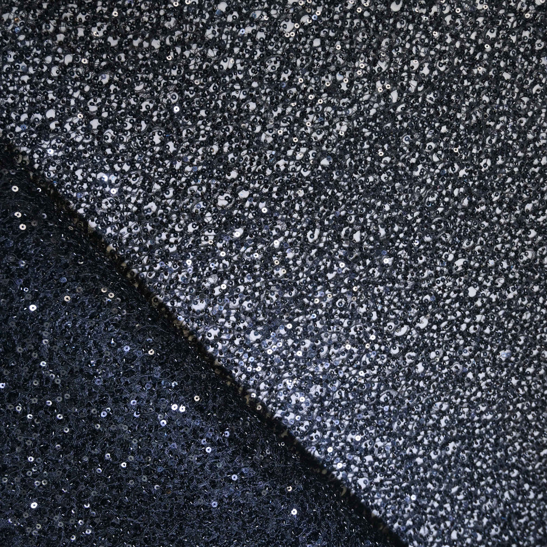 Starry Black Imported Net Fabric with allover Sequins Embroidery