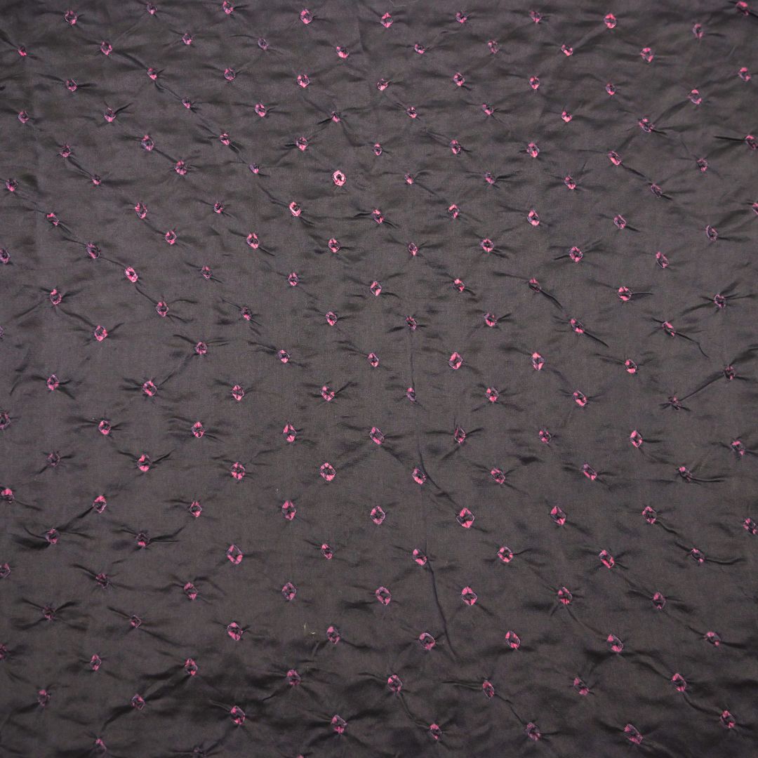 Charcoal Black Pure Silk Chanderi Bandhni Fabric | CN-79-1077