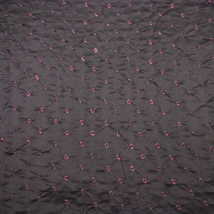 Charcoal Black Pure Silk Chanderi Bandhni Fabric | CN-79-1077
