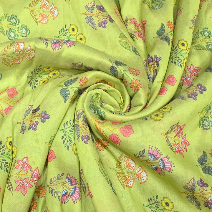 Medium Spring Bud Color Silk Chanderi Digital Print Fabrics