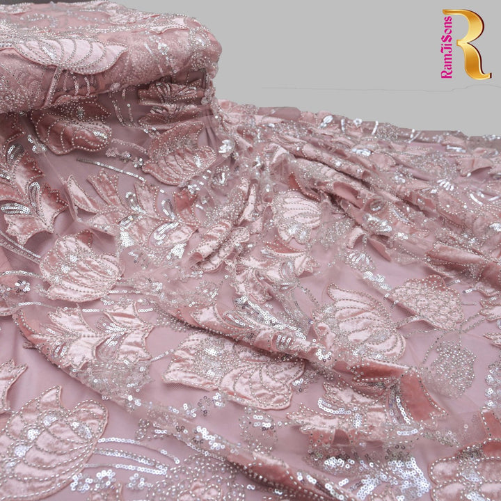 Imported Net Cutdana Sequins With Velvet Patchwork Embroidery Fabrics-24T75P