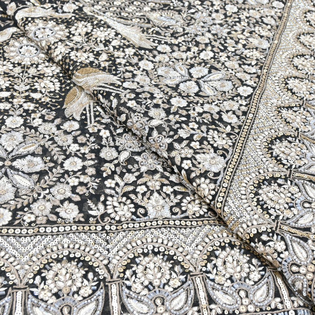 Dyed Viscose Georgette Zari Sequins Embroidery Fabrics