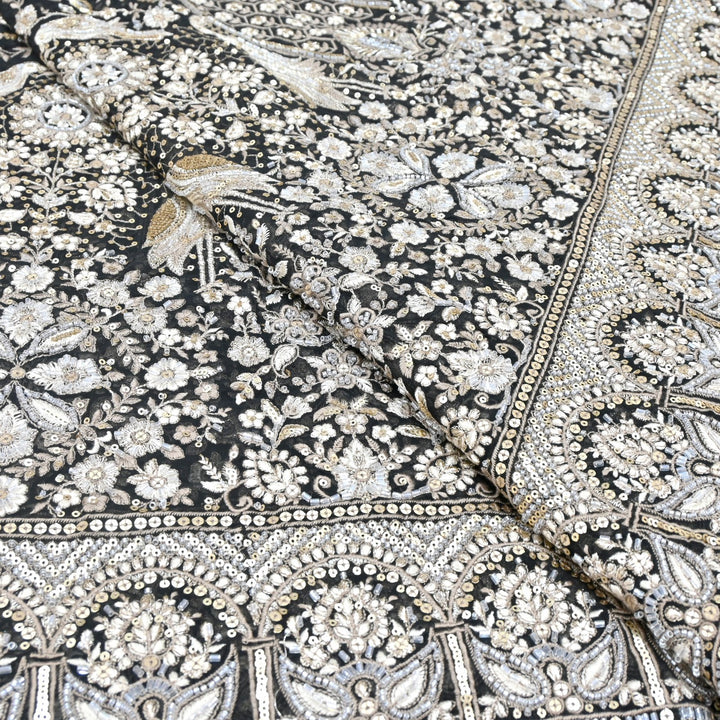 Dyed Viscose Georgette Zari Sequins Embroidery Fabrics