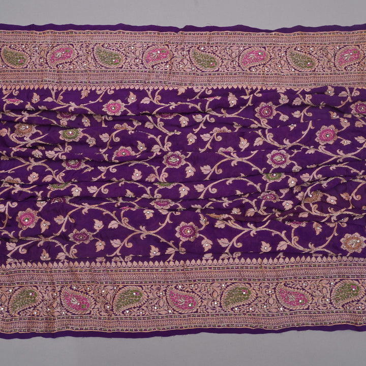 Purple Zari Embroidery Unstitched Suit Set