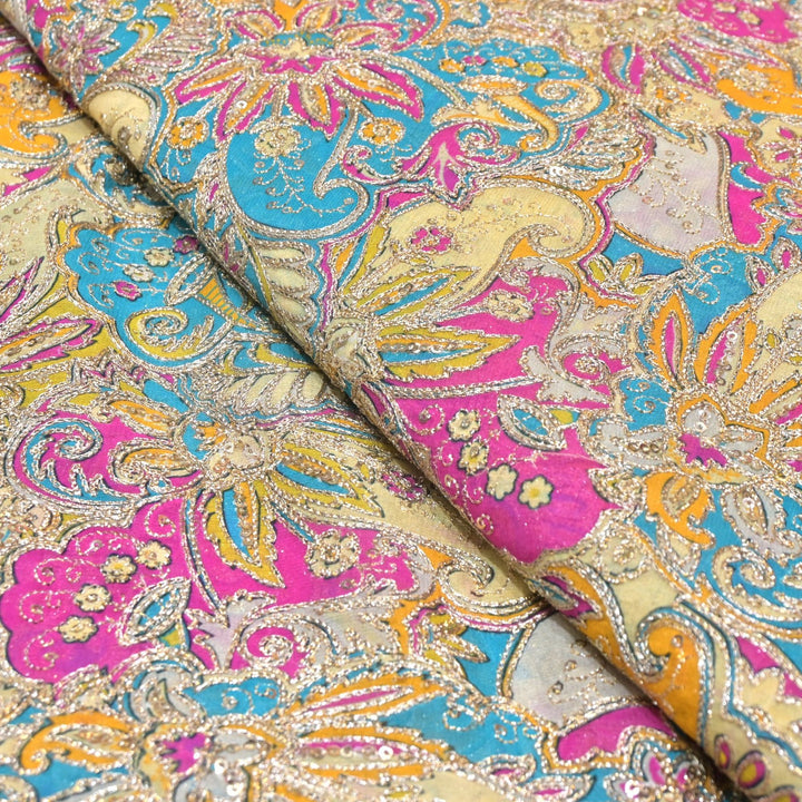 Viscose Georgette  Position Prints, Zari Sequin Embroidery Fabrics