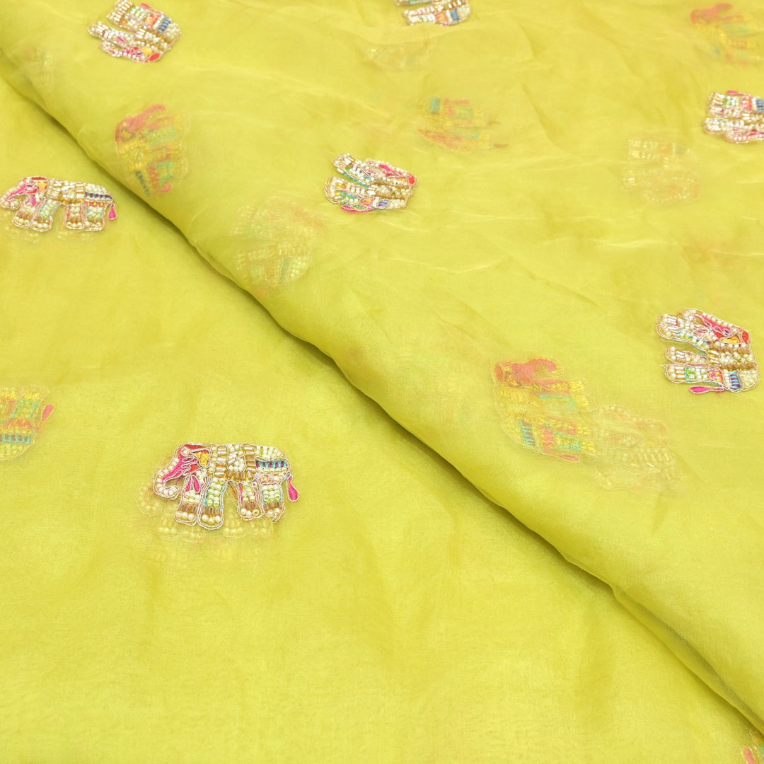 Dyed Silk Organza Moti With Zari Embroidery Fabrics