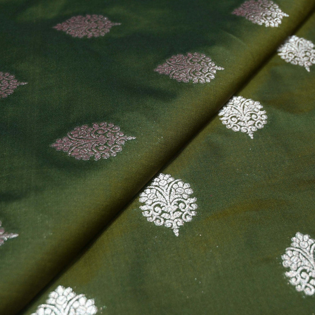 Mehndi Green Color Katan Silk Zari Buti Brocade Fabric