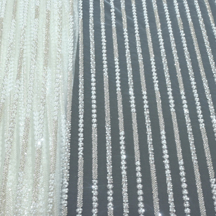 Imported Net Cutdana Pearls With Sequins Handwork Embroidery Fabrics