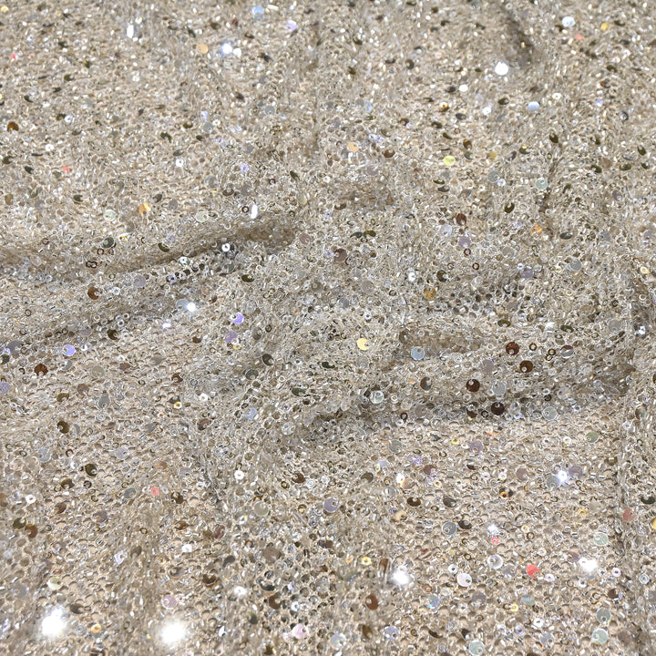 Champagne Gold Color Imported Heavy Sequin Embroidery Net Fabric- ED1605-2