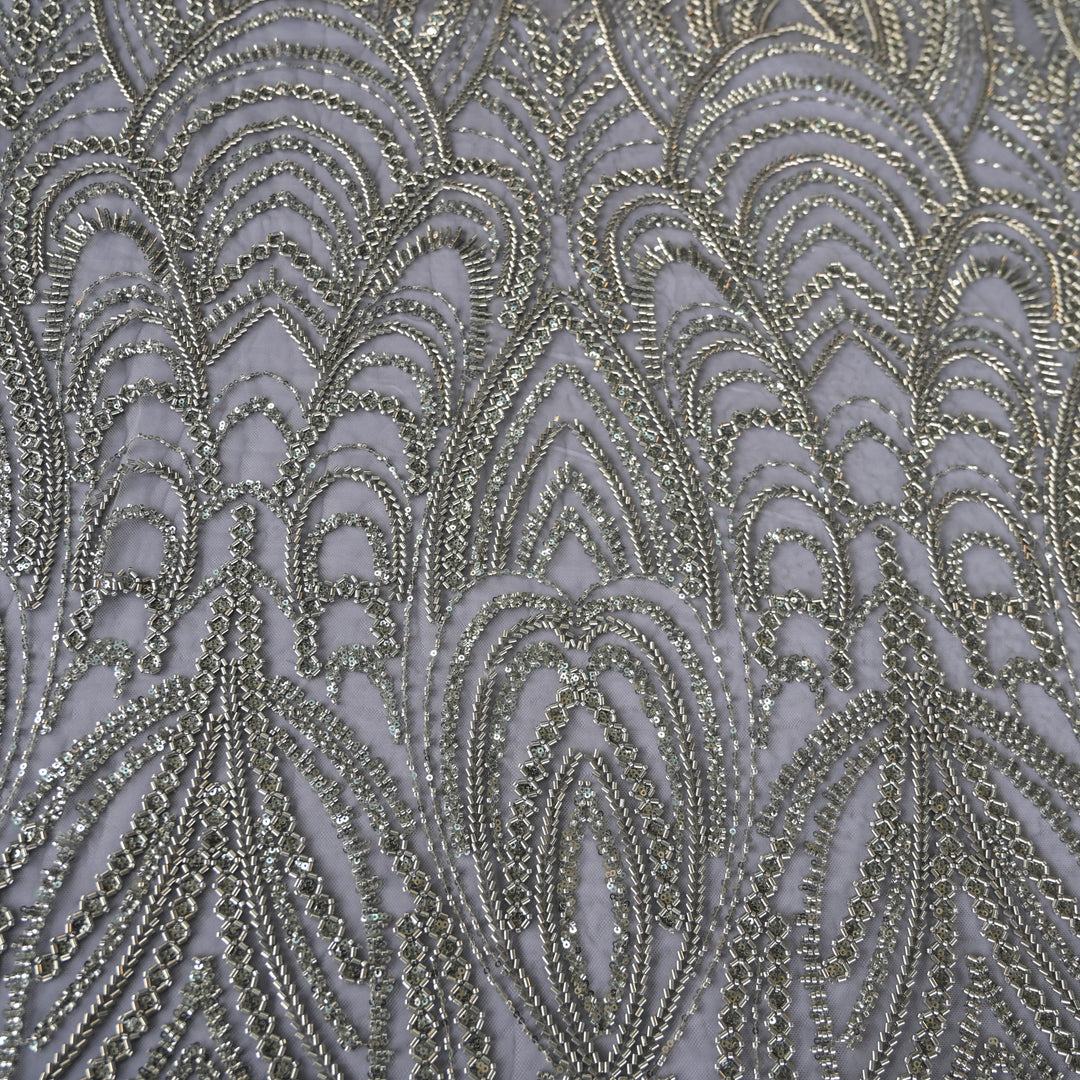 Smokey Grey Imported Net Fabric with allover Zari Embroidery