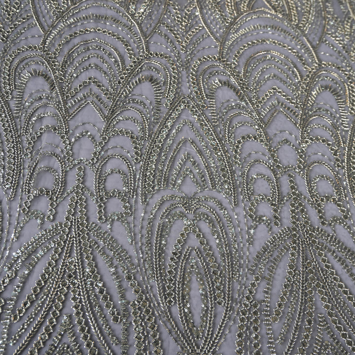 Smokey Grey Imported Net Fabric with allover Zari Embroidery