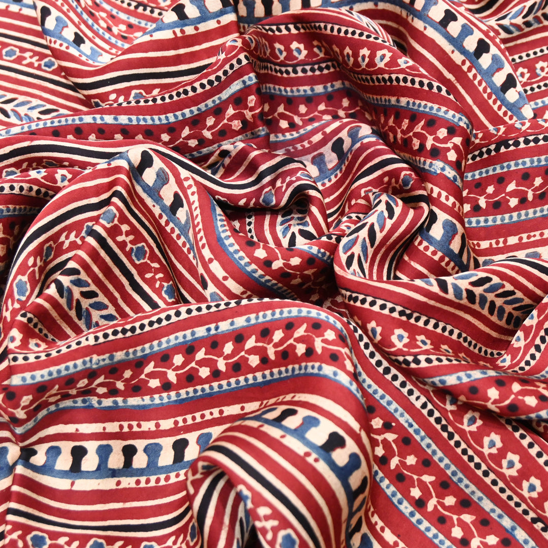 Red Modal Satin Fabric in Digital Print