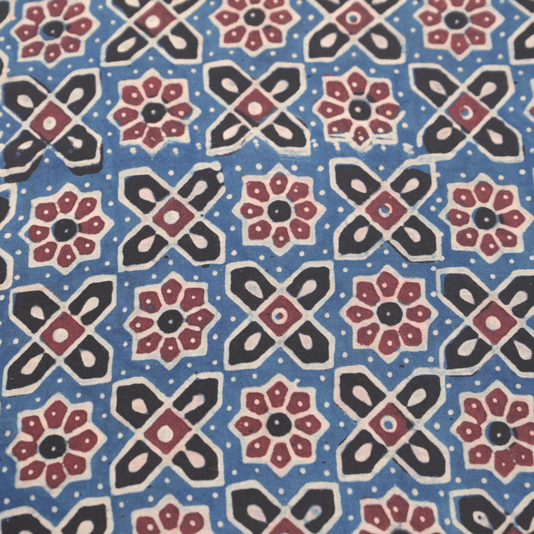 Indigo Blue Modal Satin Fabric in Traditonal Digital Print