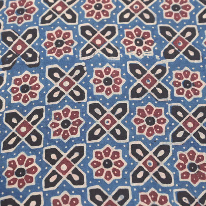 Indigo Blue Modal Satin Fabric in Traditonal Digital Print