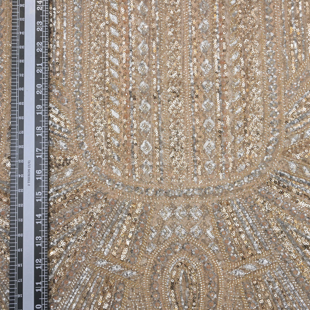 Beige Net Imported Embroidery Fabric.| 027-550