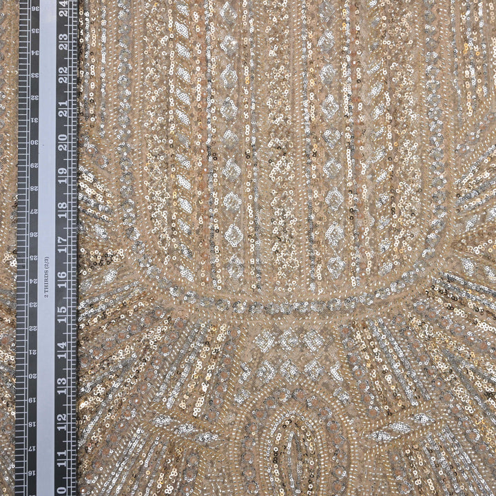 Beige Net Imported Embroidery Fabric.| 027-550