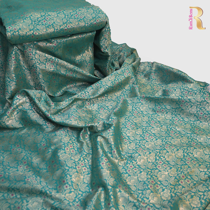 Teal Green Silk Meena Zari Brocade | B-22-185