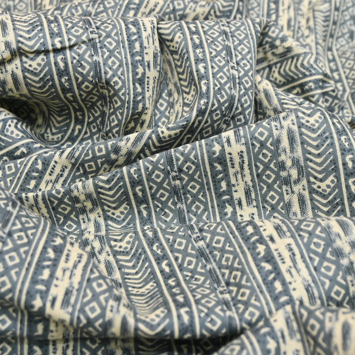 Midnight Blue Cotton Linen Print
