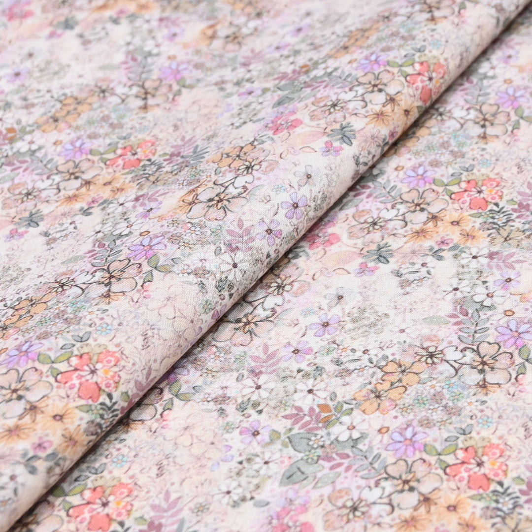 Rosy White Italian Lawn Print Fabric