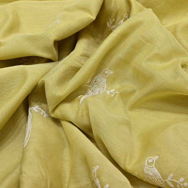 PASTEL YELLOW COLOR MUL CHANDERI THREAD EMBROIDERY FABRIC GP4120A-2