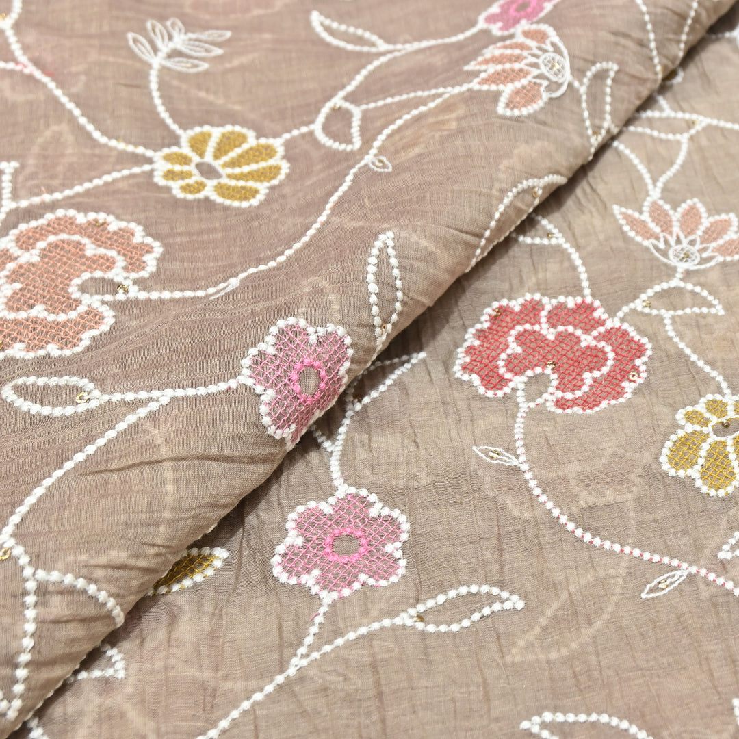 Mul Chanderi Floral Embroidery Fabric  – Lightweight Designer Summer Fabric GT0031-03