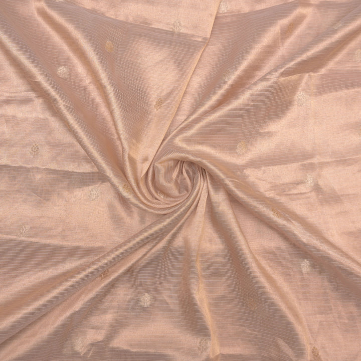 Beige Brocade Tissue Fabric with Threadwork Embroidery