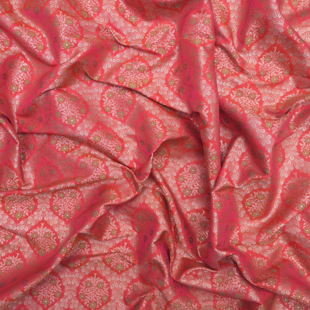 Coral Red Brocade with allover Meena Zari Embroidery