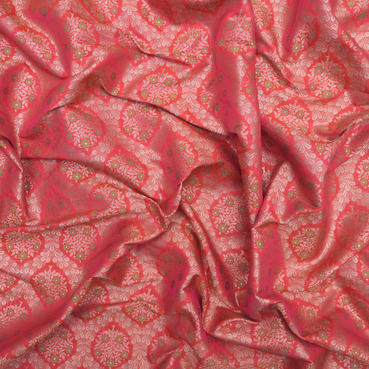 Coral Red Brocade with allover Meena Zari Embroidery