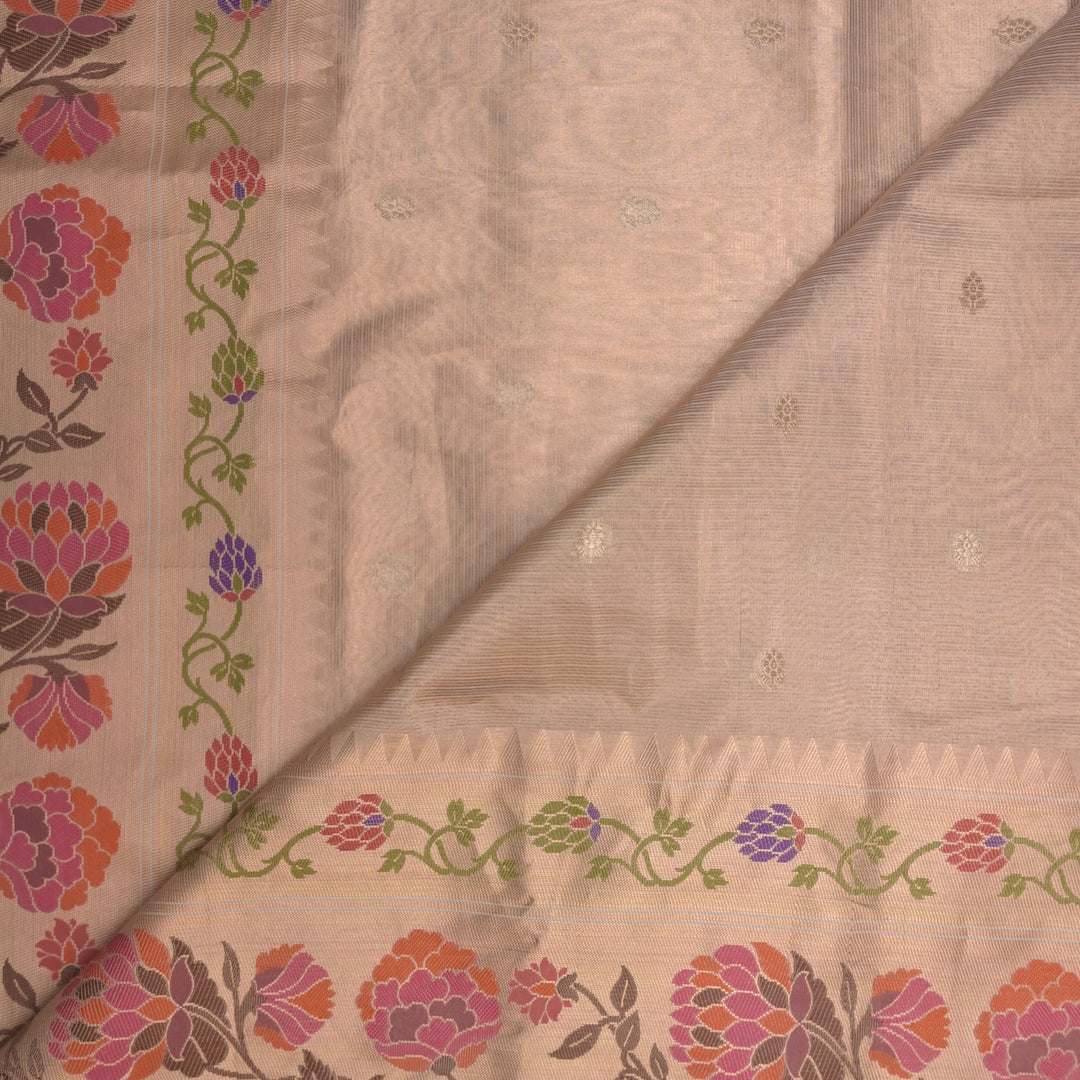 Beige Brocade Tissue Fabric with Threadwork Embroidery