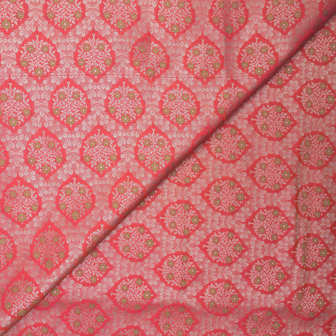 Coral Red Brocade with allover Meena Zari Embroidery